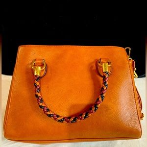 Kate Landry Brown (Cognac) Braided Handle Purse with Strap